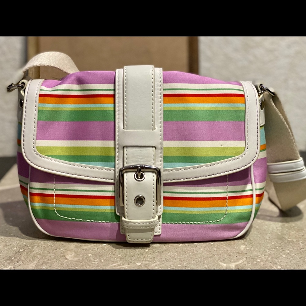 COACH Multicolor striped vinyl White Trim Shoulder Bag